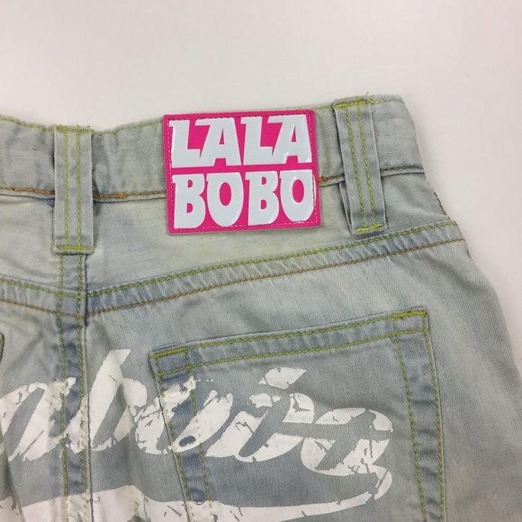 LALABOBO Distressed Large Logo Print Hi Waist Jean - Picture 10 of 12